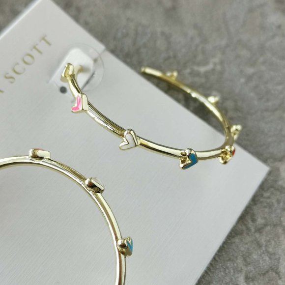 Kendra Scott Gold Multi Color Haven Heart Hoop Earrings NEW w/dust bag - Picture 2 of 3